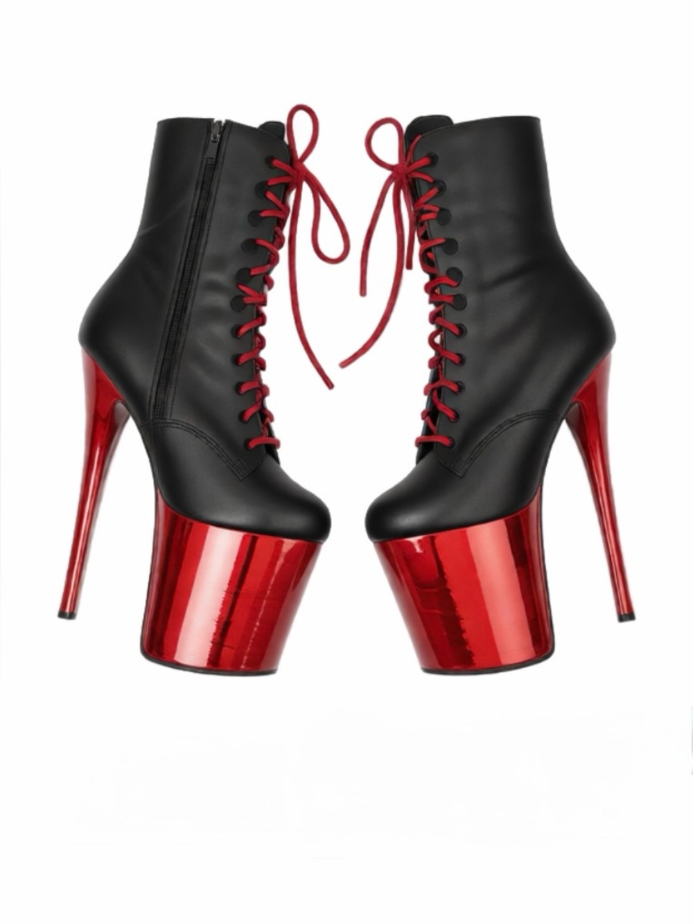 Faux leather Black and chrome Red Platform Ankle Boots Size 6